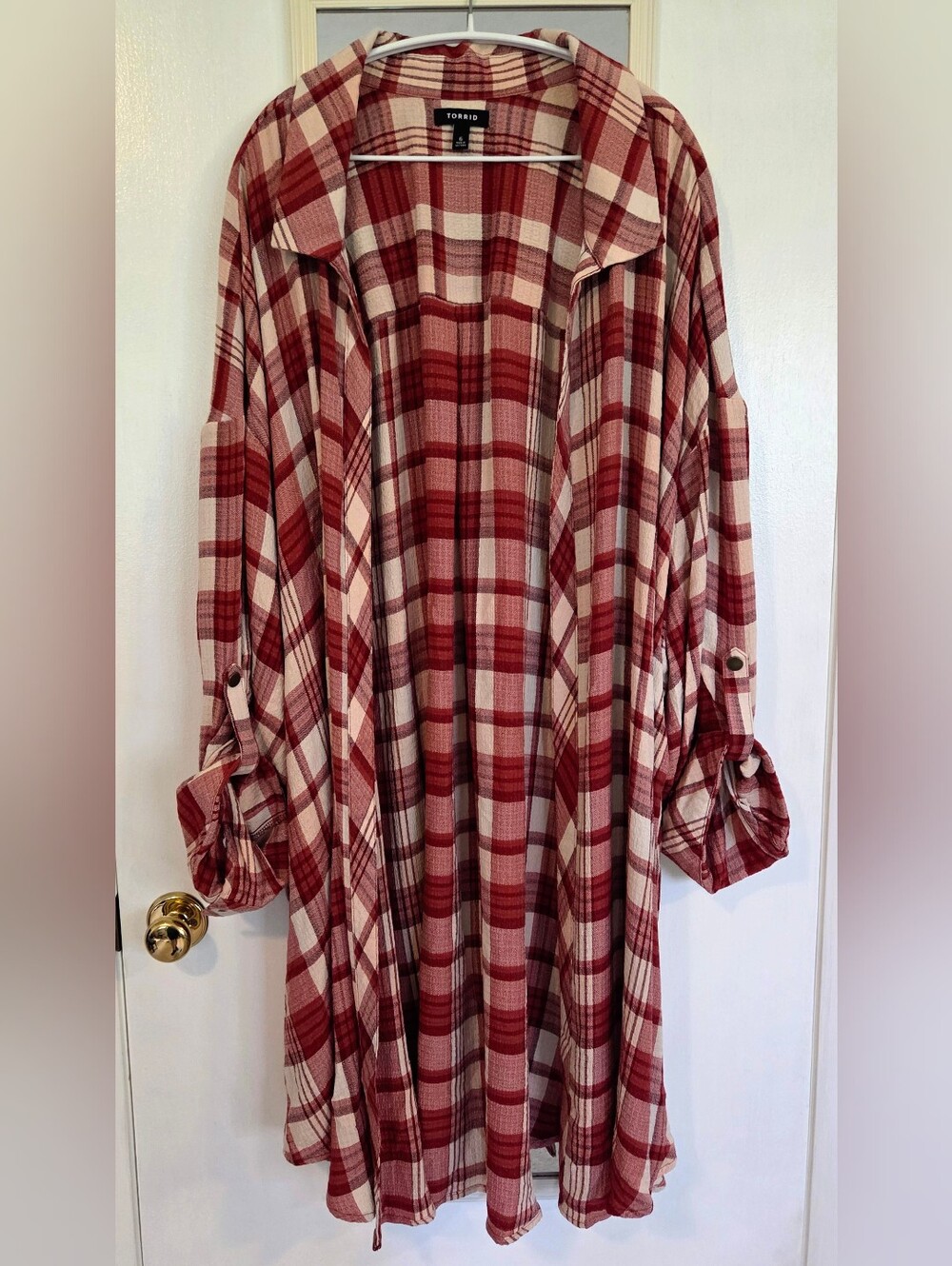 Torrid 6X Rust Cream Plaid Duster Cardigan Fall Plus Size